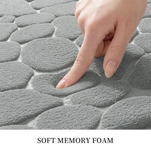 YIHOUSE Memory Foam Runner Rug, Cobblestone Bathroom Runner Rugs Super Water Absorbent Bath Mats for Bathroom Machine Washable Bath Rugs for Hallway Bedroom Laundry Room(26 x 50,Light Gray)