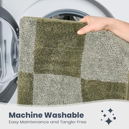 PURRUGS Bathroom Rug Non-Slip Machine Washable 24" x 36", Super Absorbent and Quick-Dry Bath Mat, Extra Soft and Plush Bath Rug for Shower, Bathtub and Sink, Sage Green & Olive Green