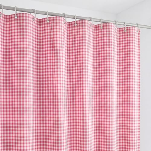 HunnmingRe Ruffle Hem Gingham Shower Curtain Pink