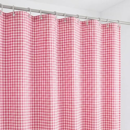 HunnmingRe Ruffle Hem Gingham Shower Curtain Pink