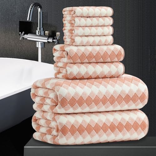 8 Piece Bathroom Towel Set |2 Oversized Bath Towels,2 Hand Towels,4 Washcloths| 600GSM Soft Hotel Towel Set Extra Large Bath Sheet for Bathroom,Highly Absorbent Quick Dry Bath Towel Collections,Peach