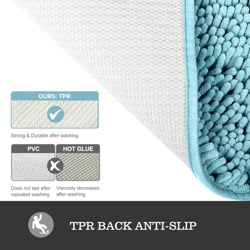 Yeaban Chenille Aqua Bathroom Rug 17"x24", Non-Slip Rubber Backing