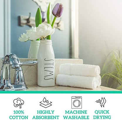GREEN LIFESTYLE Washcloths 12" x 12" 50 Pack - 100% Cotton Wash Cloths, Bulk Washcloths, Face Towels Cotton, Soft Absorbent Bath Washcloths for Body, Face and Bathroom Use (White)