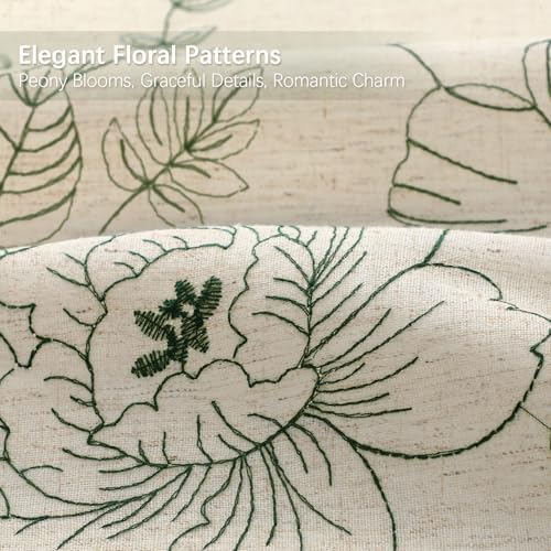 Farmhouse Floral Vintage Shower Curtain for Bathroom, Green Embroidered