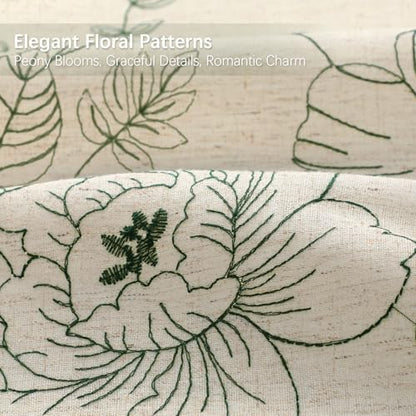 Farmhouse Floral Vintage Shower Curtain for Bathroom, Green Embroidered
