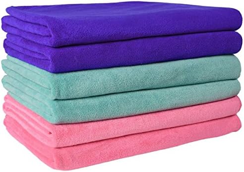 JML Microfiber Towels, Bath Towel Sets (6 Pack, 27" x 55") - Extra Absorbent, Fast Drying, Multipurpose for Bath, Swimming, Fitness, Sports, Yoga, Dark Blue/Green/Pink