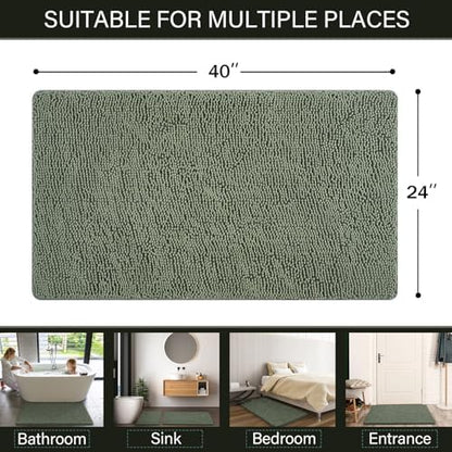 LOCHAS Luxury Bathroom Rug Shaggy Bath Mat 24 x 40 Inch, Sage Green