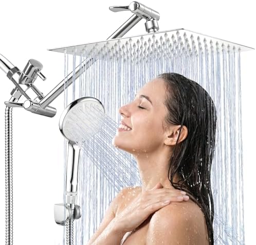 Shower Head, 10'' High Pressure Rainfall/Handheld Shower Combo, Chrome
