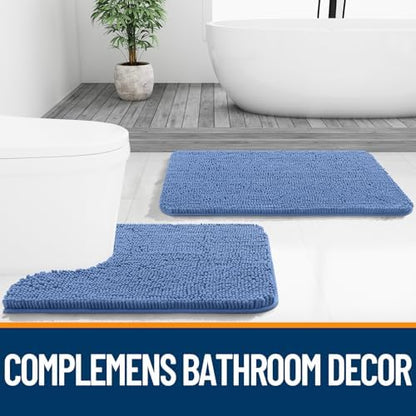 OLANLY Bathroom Runner Rugs 44x24, Soft Absorbent Chenille Bath Rugs, Rubber Backing Quick Dry, Machine Washable Long Bath Mats for Bathroom, Tub and Shower, Home Decor Accessories, Cornflower Blue