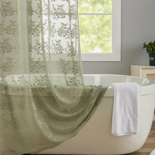 Sage Green Lace Shower Curtain 36x72, Boho for Narrow Stalls and RVs