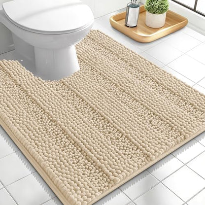 OLANLY Thick Toilet Rugs U-Shaped 24x20, Soft Chenille Bath Mat, Beige