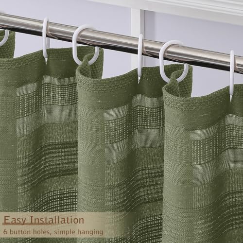 OVZME Sage Green Boho Stall Shower Curtain, Narrow Soft Fabric Striped Linen Textured Bathroom Shower Curtain with Tassel, Modern Farmhouse Machine Washable Bath Decor, 36Wx72L Inches