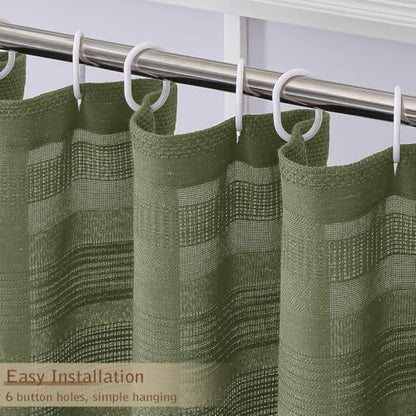 OVZME Sage Green Boho Stall Shower Curtain, Narrow Soft Fabric Striped Linen Textured Bathroom Shower Curtain with Tassel, Modern Farmhouse Machine Washable Bath Decor, 36Wx72L Inches