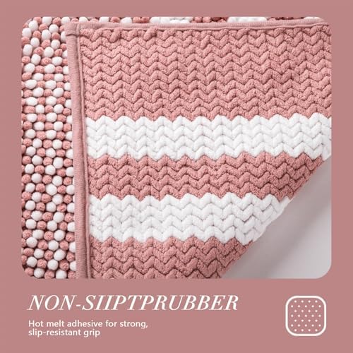 BSICPRO Large Bathroom Rugs Runner, 20x47 Chenille Bath Mats, Dusty Pink