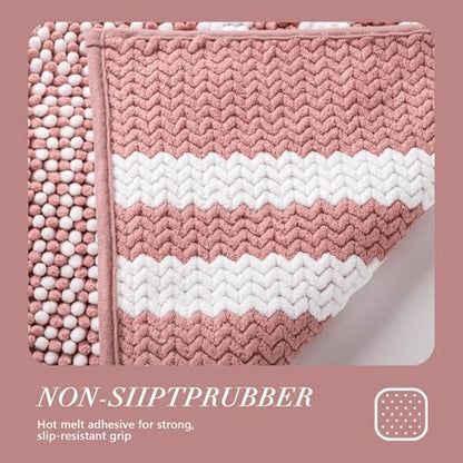 BSICPRO Large Bathroom Rugs Runner, 20x47 Chenille Bath Mats, Dusty Pink