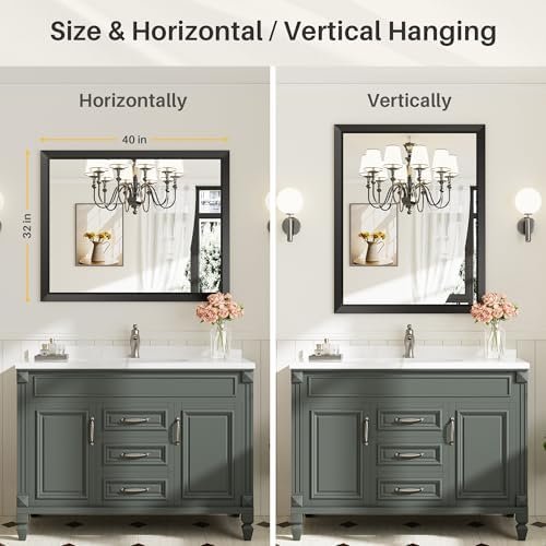 Briivue Black Metal Framed Bathroom Wall Mirror, 40x32 Inch
