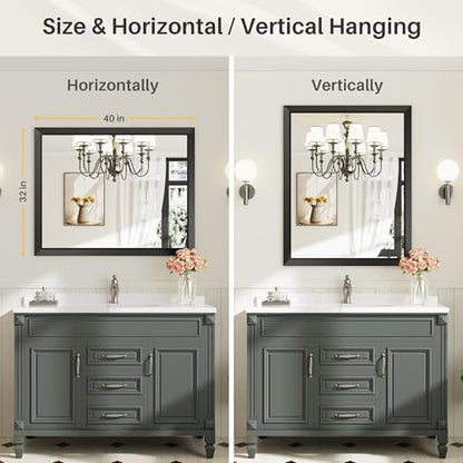 Briivue Black Metal Framed Bathroom Wall Mirror, 40x32 Inch