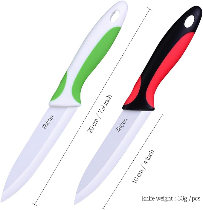 Zhiyun Paring knife 2 pcs Ceramic Knives 4 Inch Fruit Knife, Zirconia Blade with Ergonomic Comfort Handle,use for Fruit Vegetable Bread and Meat,2 knives with covers(Green and Black)