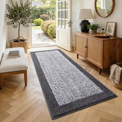 60x24 Long Bathroom Rugs Non Slip Washable, Soft Absorbent Bath Mat Grey