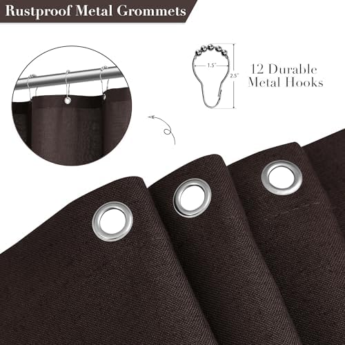 Nanspring Linen Shower Curtain for Bathroom 72x72 1 Panel Chocolate Brown