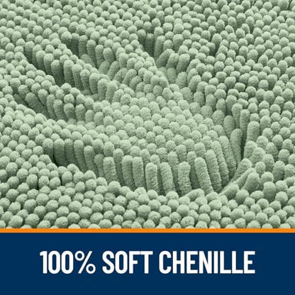 OLANLY Chenille Bathroom Rugs Mats Set 2 Piece, 36"x24"+30"x20", Sage Green