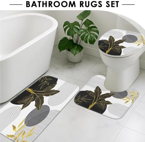 Bathroom Sets with Shower Curtain and Rugs, 4 Pcs, Boho Mid