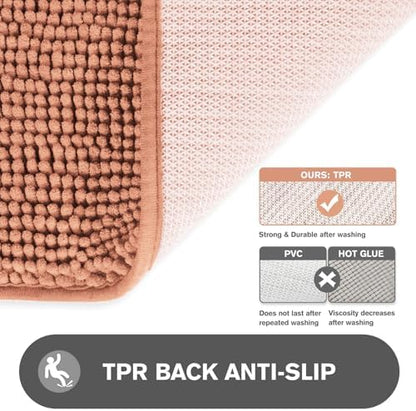 Bathroom Runner Rug 47 x 17 Inch – Long Bath Mat | Absorbent and Washable Thick Chenille Bath Rug Non-Slip Runner Rug for Bathroom, Shower, Sink(Dusty Pink)
