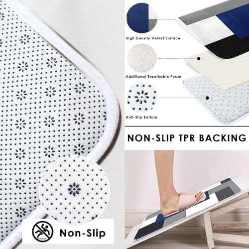 Bathroom Sets with Shower Curtain and Rugs, 4 Pcs, Geometric Navy