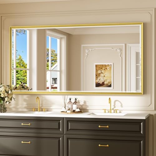 Keonjinn 72 x 36 Inch Gold Bathroom Mirror, Safe HD Tempered Glass, Large