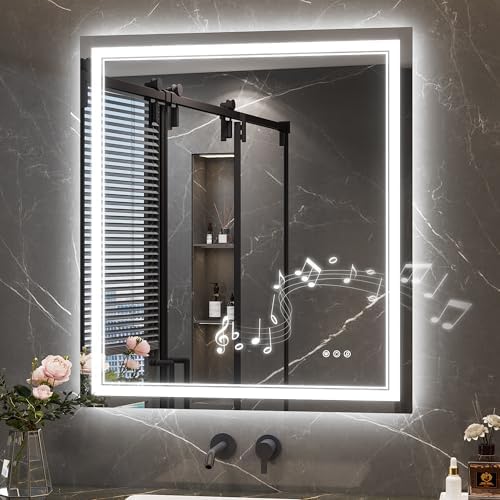 Keonjinn 32 x 36 Inch LED Bathroom Mirror with Lights, Frontlit & Backlit