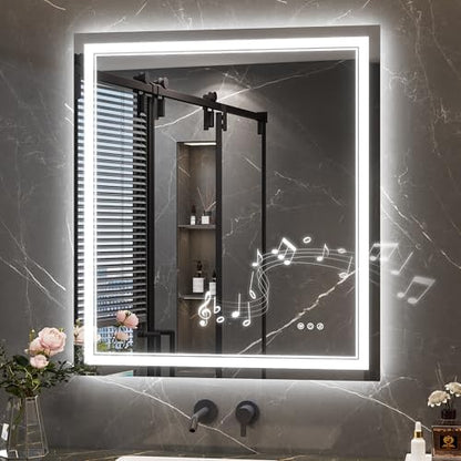 Keonjinn 32 x 36 Inch LED Bathroom Mirror with Lights, Frontlit & Backlit