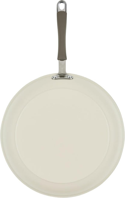 Rachael Ray Cucina Ceramic Nonstick Frying Pan/Skillet, 12.5 Inch Non Stick Open Fry Pan, Dishwasher Safe - Almond