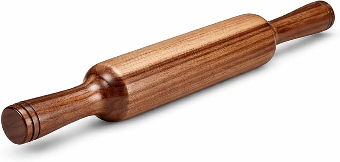 Hardwood Rolling Pin 12 Inch – Wooden Dough Roller with Easy Grip Handles | Traditional Belan for Roti, Chapati, Pastry, Pizza & Baking
