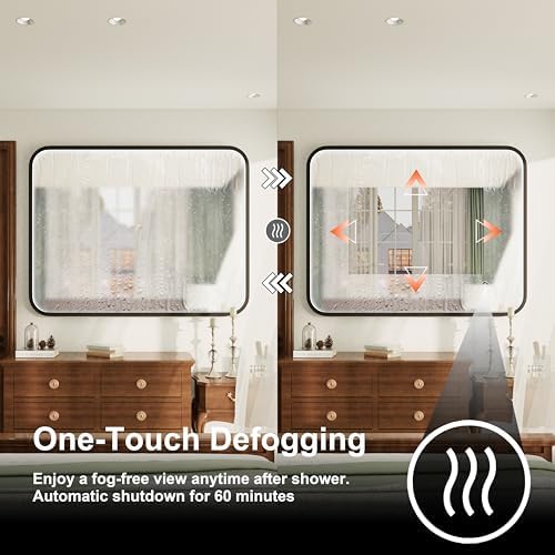 40"x30" Black LED Bathroom Mirror with Lights, 3000K/4500K/6000K