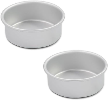 Aluminum smash cake 4 inch round Cake Pan,anodized aluminum 2 inch deep 2 piece,layer cake pan, baking pan For birthday cake, party Silver (4×2 round Cake Pan, Set of 2)