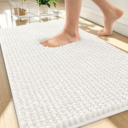 OLANLY Thick Chenille Bathroom Rugs 34x21, Soft Absorbent Bath Mat, Ivory