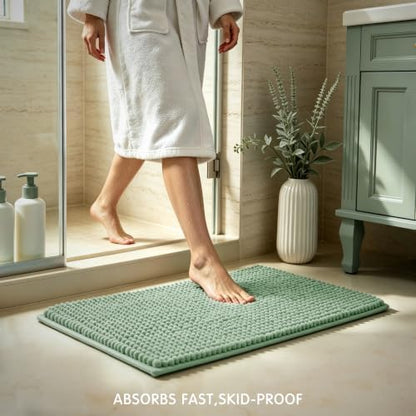 SUBRTEX Bathroom Rugs Chenille Bath Rug Soft Short Plush Bath Mat Soft Shower Mat Water Absorbent Shower Mat Quick Dry Machine Washable(Sage Green,18" x 24")