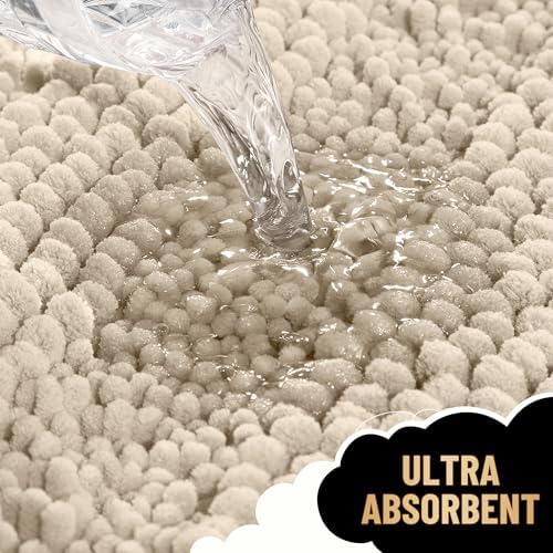 OLANLY Thick Bathroom Runner Rugs 47x17, Soft Chenille Long Bath Rugs, Sand
