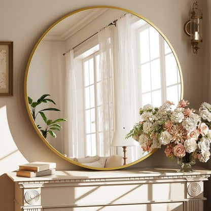 XRAMFY 40 Inch Round Mirror - Gold Circle Mirrors for Bathroom, Entryway