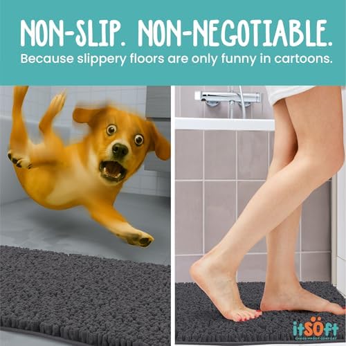 Chenille Bath Mats 22"x14", Plush Absorbent Bath Mats Quick Dry, Soft & Machine Washable, Non Slip Carpet for Bathroom, Thick Bathroom Rugs, Shower Restroom Rug Mat, Alfombras De Bano, Bathrugs