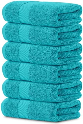 White Classic Luxury Aqua Hand Towels - Soft 100% Turkish Cotton | Highly Absorbent Hotel spa Bathroom Towel Collection | 16x30 Inch | Set of 6