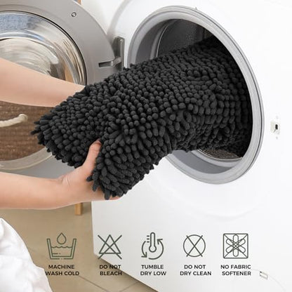 Bcoimo U Shaped Bath Rug Mat Set,2 Piece Chenille Black Toilet Bathroom Rug