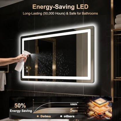 Delma 24x40 LED Bathroom Vanity Mirror with Lights, Anti-Fog, Dimmable