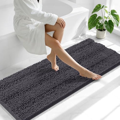 Smiry Thick Chenille Bathroom Runner Rugs 47x20, Soft Bath Mat, Dark Grey