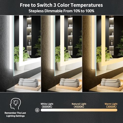 40"x40" LED Bathroom Mirror with Lights, Backlit+Frontlit, Anti-Fog