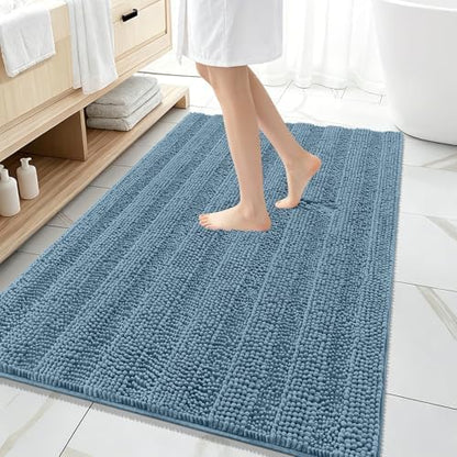 OLANLY Thick Large Bathroom Rugs 59x35, Soft Chenille Bath Rugs, Airy Blue