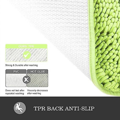 Yeaban Chenille Apple Green Bathroom Rug 36"x60",Non-Slip Rubber Backing