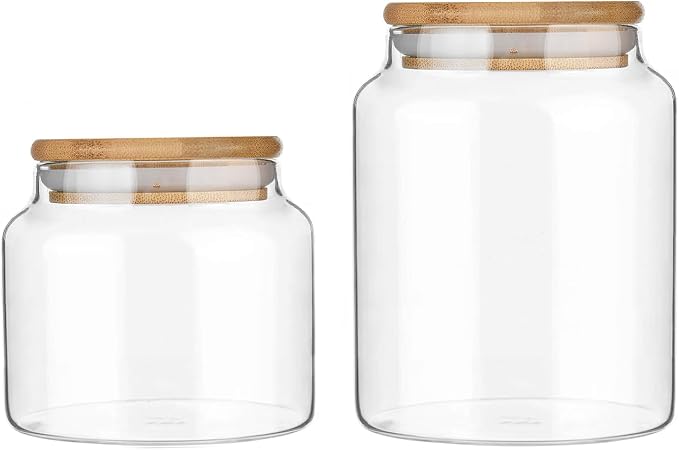 Custde Glass Jar with Lid, 28.7 FL oz Airtight Glass Storage Jar Glass Food Storage Containers for Kitchen Counter, Pantry, Decorative for Coffee, Sugar, Candy Jar Cute (Bamboo 28.7 FL OZ)