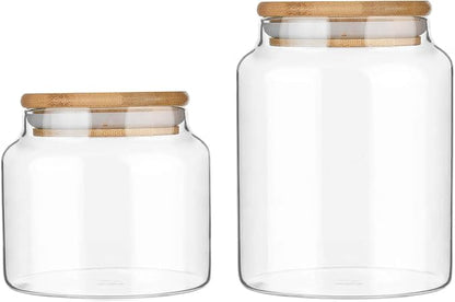 Custde Glass Jar with Lid, 28.7 FL oz Airtight Glass Storage Jar Glass Food Storage Containers for Kitchen Counter, Pantry, Decorative for Coffee, Sugar, Candy Jar Cute (Bamboo 28.7 FL OZ)