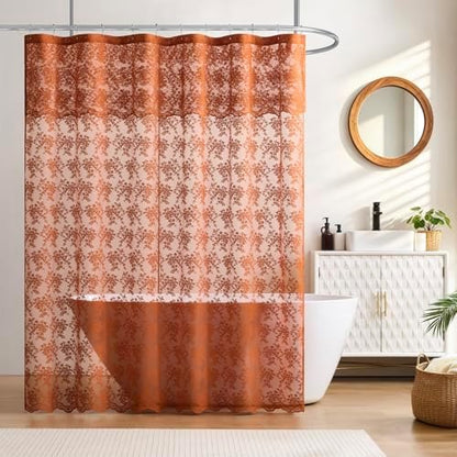 Orange Lace Shower Curtain with Attached Valance, 72x72, Terracotta